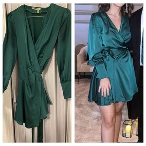 Glamorous Teal Long Sleeve Wrap Dress